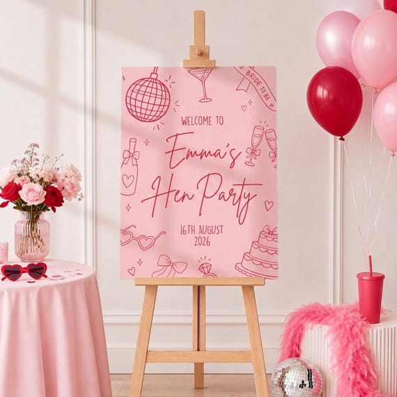 Personalised Hen Party Welcome Sign | Bridal Shower Board, Custom Hen Do Sign, Hen Weekend Poster