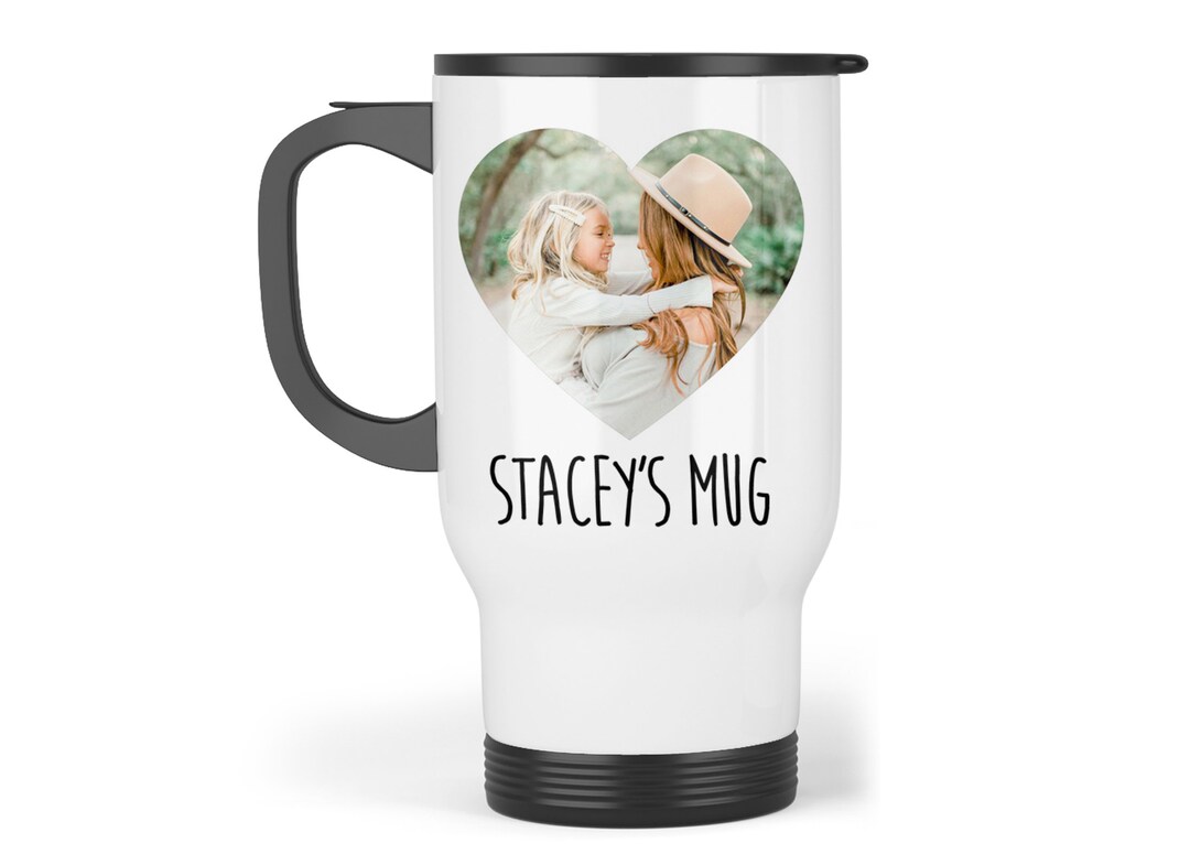 Personalised Travel Mug Heart Photo & Message, Custom Photo Travel Mug