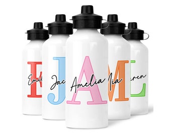 Personalised Kids Water Bottle | Initial Signature | Choose a Colour, Add a Name | School Bottle, Nursery Bottle, Children's Bottle