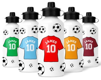 Personalised Football Water Bottle | Shirt | Add Any Name & Colour | Sports Children's Bottle | Custom Football Gift, Custom Gifts For Boys