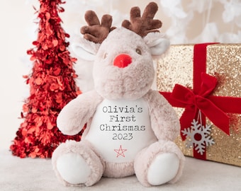 Personalised Christmas Teddy | Babys 1st Christmas Teddy | Personalised Reindeer | 1st Christmas Gift, First Christmas Teddy - Star