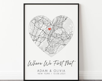 Personalised Map Print | Anniversary Map Print, Valentines Gift, Custom Heart Map Gift, Night We Met Print, Couple Gift | Wedding Gift