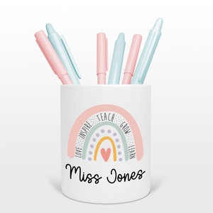 Portalápices de cerámica personalizado, Regalo para profesor, Arco iris para profesor, Regalo TA, Regalo para profesor, Regalo de fin de año, Regalo para asistente de enseñanza