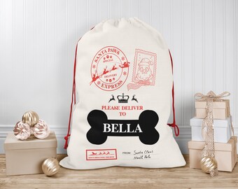Personalised Christmas Sack for Dogs | Custom Pet Christmas Stocking | Dog Christmas Sacks, Personalised Pet Christmas Sacks | Paws Postal