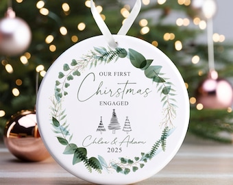 Personalised Engagement Bauble | First Christmas Engaged Bauble | 1st Christmas Engaged Gift | First Christmas Engagement Keepsake - Floral