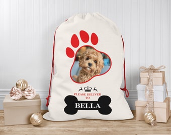Personalised Christmas Sack for Dogs | Custom Pet Christmas Stocking | Dog Christmas Sacks, Personalised Pet Christmas Sacks | Paws Photo