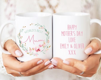 Personalised Mum Mug - Mother's Day Gift | World's Best Mum, Custom Mother's Day Gift. Floral Custom Mum Mug, Personalised Mum Birthday Gift