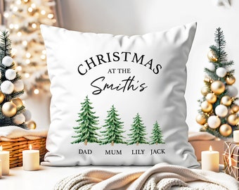 Personalised Christmas Cushion, Custom Christmas Cushion, Family Christmas Cushion Cover, Personalised Family Christmas Gift, Christmas Tree