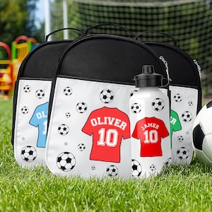 Gepersonaliseerde voetballunchtas | Gepersonaliseerde lunchtas voor jongens | Terug naar school-set voor jongens | Lunchtas voor jongens | Lunchbox jongens, schoollunch