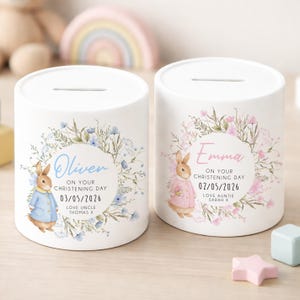 Personalised Christening Gift | Ceramic | Pink or Blue | Christening Money Box | Custom Baptism Gifts