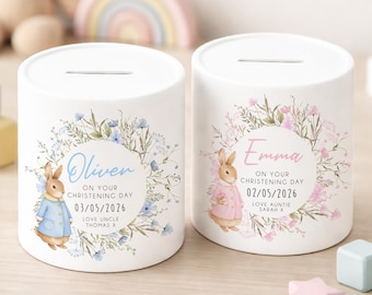 Personalised Christening Gift | Ceramic | Pink or Blue | Christening Money Box | Custom Baptism Gifts