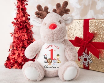 Personalised Christmas Teddy | Babys 1st Christmas Teddy | Personalised Reindeer | 1st Christmas Gift, First Christmas Teddy - Animals