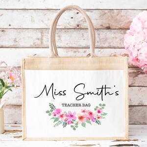 Thank You Teacher Gift, Personalised Teacher Bag | Personalised Teacher Gift, Teacher Present. End Of Term Gift, TA Gift - Floral Teacher