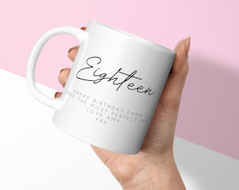 Personalised Mug - 18th Birthday Gift - Eighteen and Message-  Custom Mug & Coaster