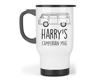 Personalised Campervan Travel Mug - Custom Campervan Travel Mug | Add a Name | Personalised VW Gift, Campervan Mug, Campervan Present