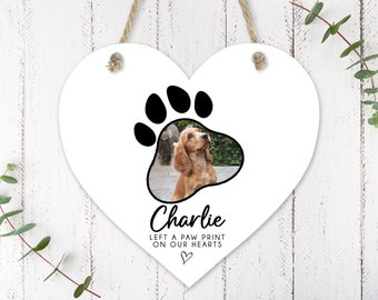 Personalised Pet Memorial Gift | Heart Wooden Sign | Pet Loss Gift, Pet Remembrance, Dog Bereavement, Pet Plaque, Dog Loss Gift - Paw Photo