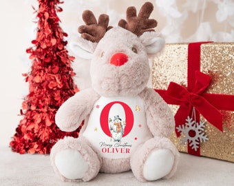 Personalised Christmas Teddy | Reindeer Teddy | Personalised Christmas Gift, Baby Christmas Kids, Kids Christmas Gift | Initial Snowman