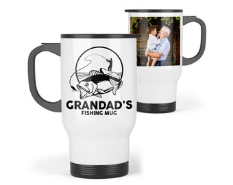 Taza de viaje de pesca personalizada - Taza de viaje de pesca del abuelo / Añadir una foto / Regalo de pesca personalizado del abuelo, Taza de pesca del abuelo