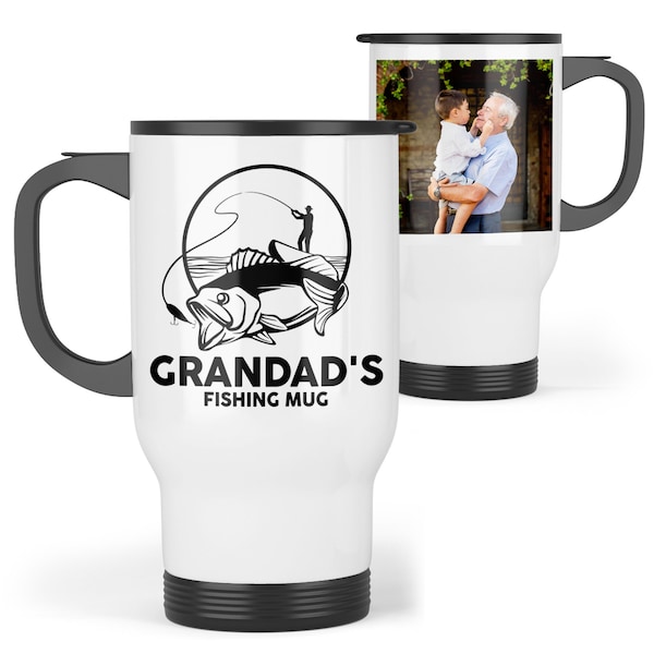 Personalised Fishing Travel Mug - Grandad Fishing Travel Mug | Add a Photo | Personalised Grandad Fishing Gift, Grandad Fishing Mug