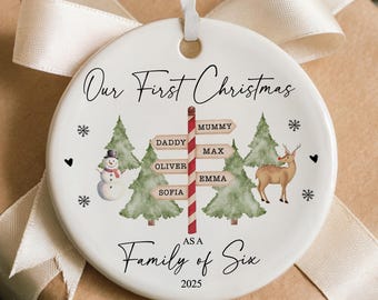 Personalisiertes erstes Weihnachten als Familie mit 6 Kugeln, 1. Weihnachten als Familie mit 6 Kugeln, Familie mit Sechs Ornament, Familie mit 6 Dekorationen