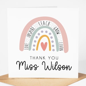 Tarjeta de maestro personalizada - Tarjeta de maestro de agradecimiento / Tarjeta de maestro de agradecimiento personalizada, Tarjeta de fin de escuela - Arco iris de acuarela