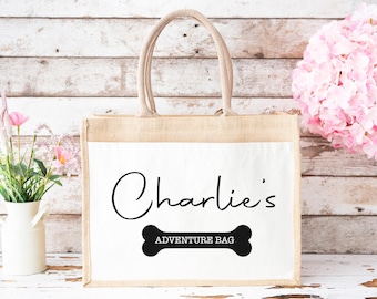 Bolsa personalizada para mascotas / Bolsa de aventura para perros personalizada / Bolsa personalizada para perros, Bolsa de yute para perros, Bolsa de viaje para perros, Bolsa para artículos para perros, Bolsa de paseo para perros