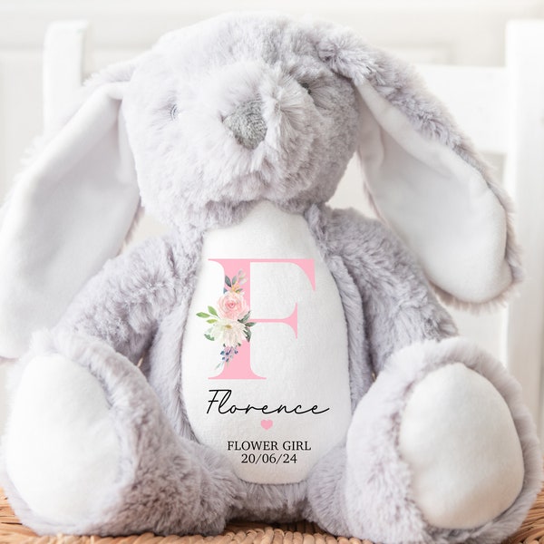 Flower Girl Teddy Bear | Personalised Flower Girl Thank You, Custom Flower Girl Gift | Ceramic Keepsake | Flower Girl Favour | Pink Floral