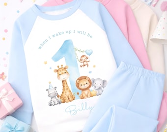Personalised 1st Birthday Pyjamas, First Bib | When I Wake Up I Will Be 1, Girls 1st Birthday Pyjamas, Boys 1st Birthday Pyjamas