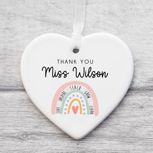 Thank You Teacher Gift, Personalised Teacher Ceramic - Personalised Teacher Gift, Teacher Present. End Of Term Gift - Watercolour Rainbow