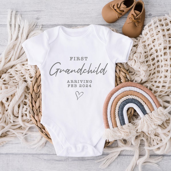 Personalised Baby Grow Vest | First Grandchild | Pregnancy Announcement | New Baby Bib, New Baby Vest For Shower | Grandparent Reveal