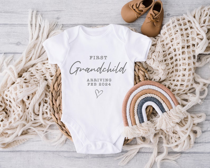 Personalised Baby Grow Vest First Grandchild Pregnancy Announcement New Baby Bib, New Baby Vest For Shower Grandparent Reveal image 1