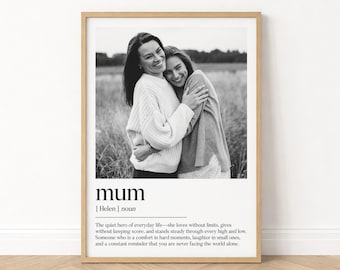 Gepersonaliseerde moederprint | Moederdefinitie | Fotocadeau moeder, verjaardagscadeau moeder | Verjaardagscadeaus voor moeder, ingelijste moederafdrukken