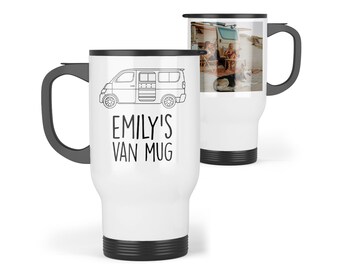 Tazza da viaggio personalizzata per furgone - Tazza da viaggio personalizzata per furgone di transito / Aggiungi una foto / Regalo personalizzato per furgone da campeggio, tazza per camper, regalo per roulotte