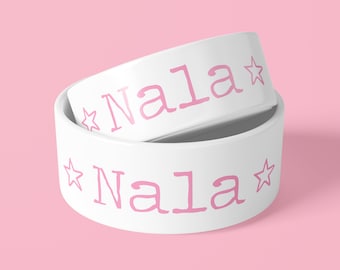 Personalised Dog Bowl - Typewriter Stars - Add A Name