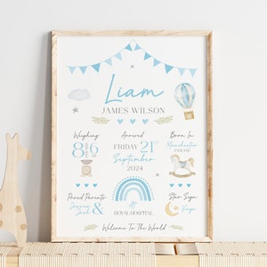 Personalised New Baby Print | Baby Boy Gift, Newborn Gift | New Baby Keepsake Print | Baby Boy Print, New Baby Gift | Nursery Print Gift
