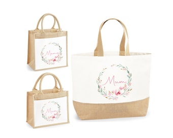 Personalised Mum Gift | Mum Floral Wreath | Gifts for Mum, Mum Birthday Gift, Mom Gifts | Mum Tote Bag, Mummy Bag, Mum Present