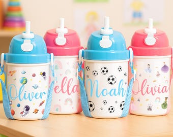 Botella infantil personalizada, botella de agua infantil personalizada / botella infantil con pajita / botella personalizada para niños, botella para niñas