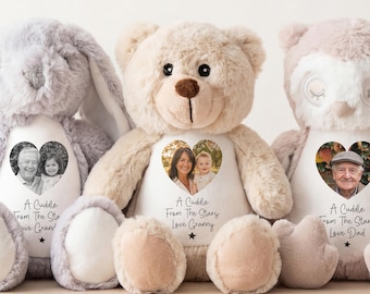 Personalised Memorial Teddy, Memory Teddy Bear | A Cuddle From The Stars | Photo Memorial Gift