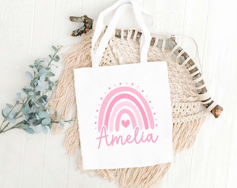 Personalisierte Einkaufstasche | Regenbogen | Füge einen beliebigen Namen hinzu, wähle eine Farbe | Personalisierte Kindertasche | Geschenk für Kinder | Benutzerdefinierte Name Tasche