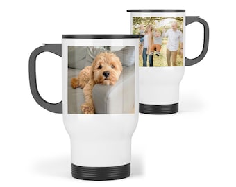 Personalised Travel Mug - 2 Photos | Custom Photo Travel Mug, Personalised Travel Cup, Message Travel Mug, Custom Thermal Travel Mug
