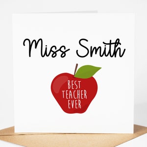 Cartão personalizado do professor - obrigado Cartão | Cartão de agradecimento personalizado para professor, cartão de fim de aula - Apple