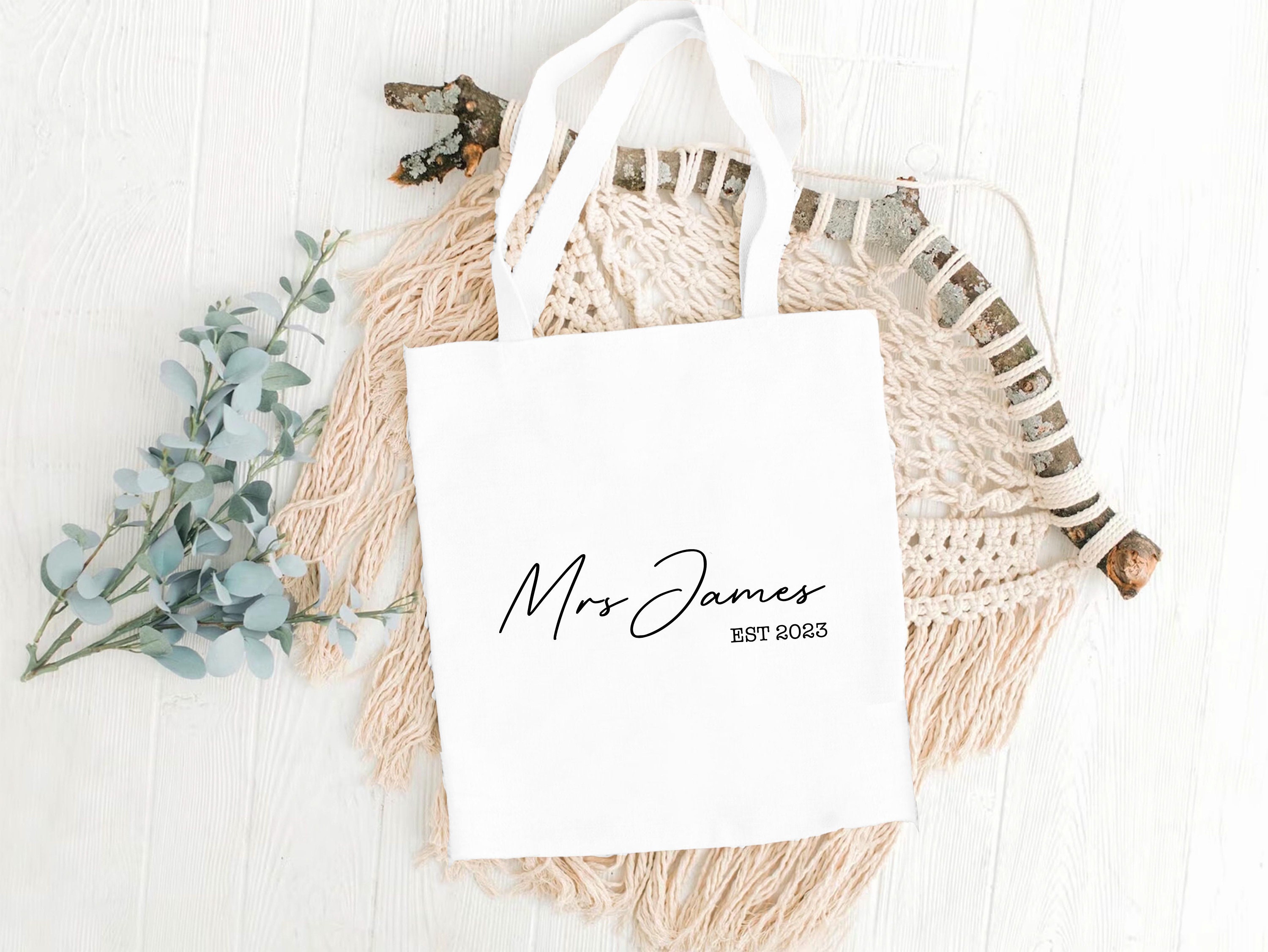 Personalised Bridal Tote Bag | Handwritten Surname EST | Custom