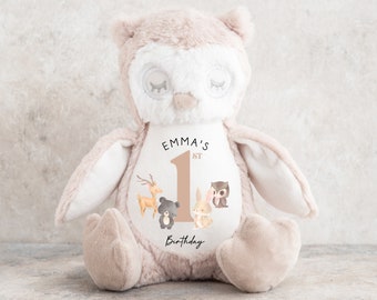 Personalised 1st Birthday Teddy | Owl Animals | 1st Birthday Gift | First Birthday Gift, 1st Birthday Present | 1st Birthday Keepsake