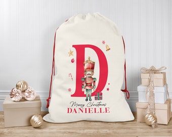 Personalised Christmas Sack | Custom Christmas Stocking - Nutcracker Large Initial,Custom Christmas Sack For Kids, Children's Christmas Sack