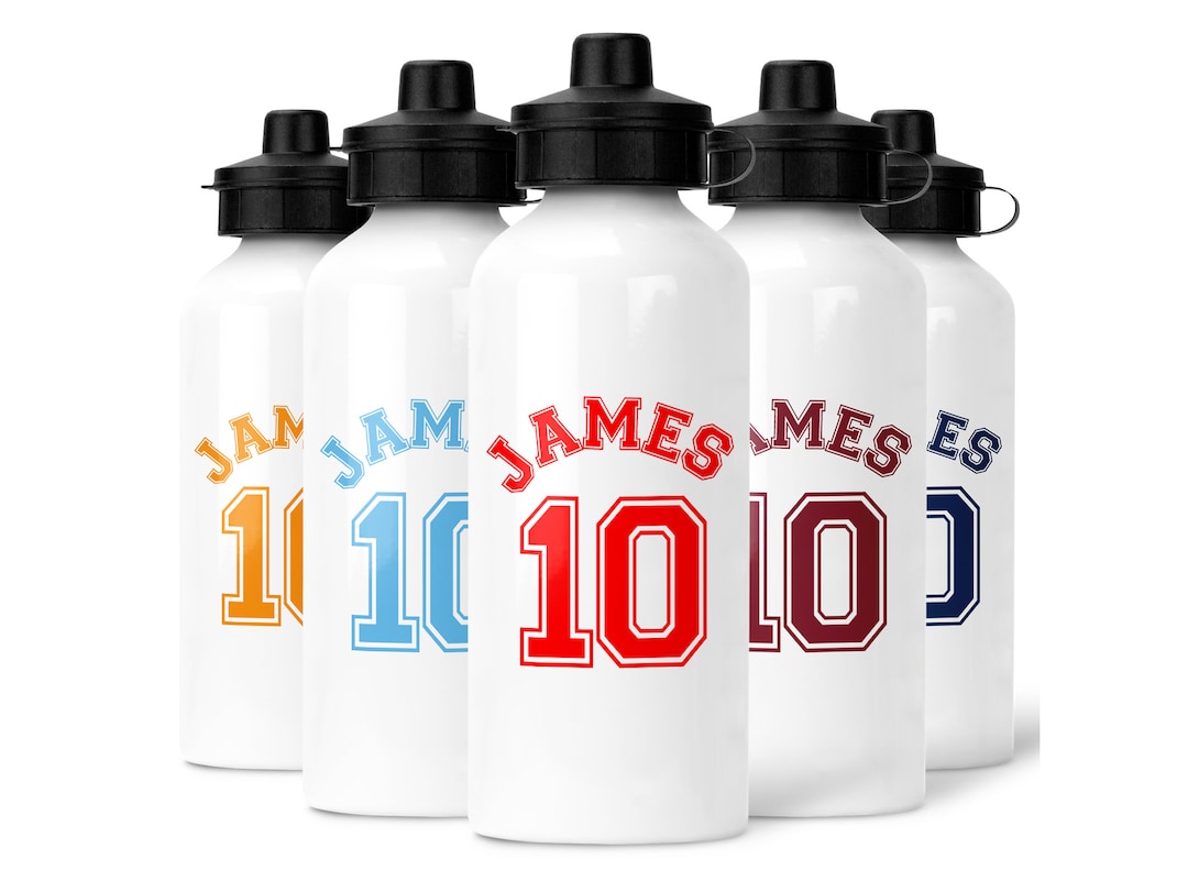 Personalised Football Water Bottle | Name + Number | Add Any Name ...
