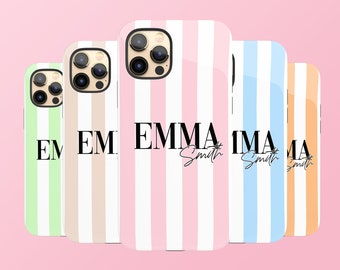 Personalised Phone Case - Striped Name Case - iPhone & Samsung - Slim and Tough - Add Your Initials - iPhone 11, 12, 13, 14 and more