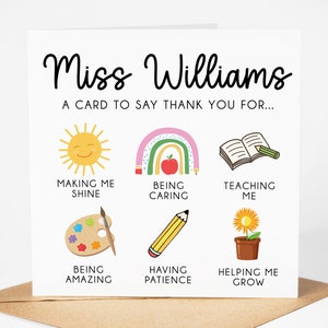 Carte de professeur personnalisée - Merci carte de professeur | Carte de remerciement personnalisée pour professeur, carte de fin d'école - Merci pour