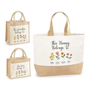 Personalised Grandparent Gift | This Grandparent Belongs to Flowers | Nan Present, Grandma Gift | Nanny Gift, Gran Present | Grandparent Bag
