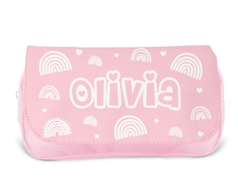 Personalised Children’s Pencil Case | Pencil Case for Girls, Pencil Case for Boys - Back to School | Custom Kids Pencil Case - Pink Rainbows