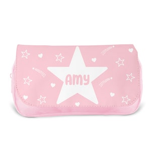 Personalisierte Federmäppchen für Kinder | Federmäppchen für Mädchen, Federmäppchen für Jungen - Schulanfang | Personalisiertes Federmäppchen - Rosa Sterne
